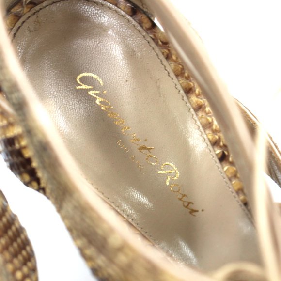 Gianvito Rossi Python Sandals Cut Out Leather Lace Tie Ankle Stiletto Heel 37 - Picture 4 of 8